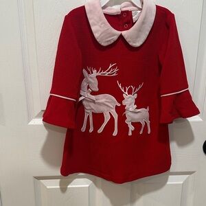 Red Dress with Reindeer Appliqué